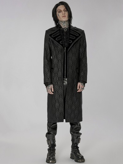 Punk Rave Black Vintage Gothic Decent Medium Length Jacquard Coat for Men