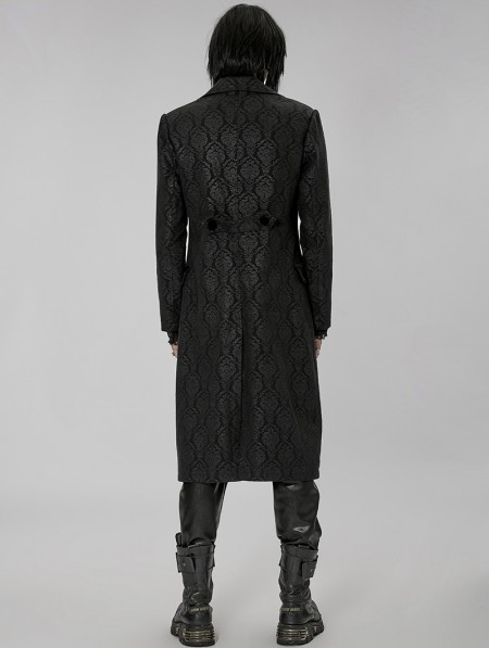 Punk Rave Black Vintage Gothic Decent Medium Length Jacquard Coat for ...