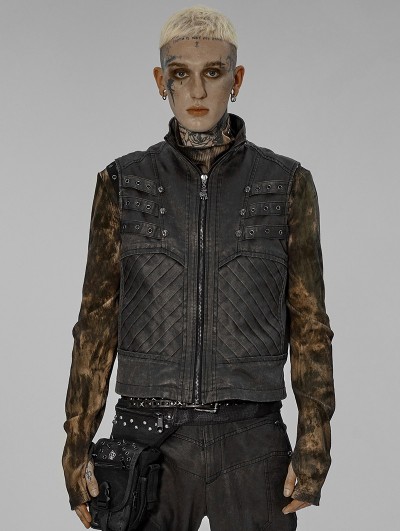 Punk Rave Gray Gothic Punk Post Apocalyptic Style Fit Vest for Men