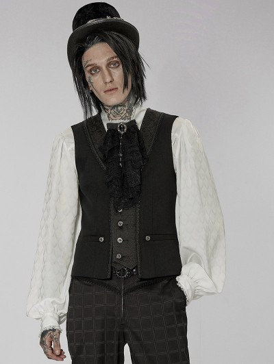 Punk Rave Black Vintage Gothic Patchwork Jacquard Short Vest for Men