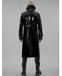 Punk Rave Black Gothic Punk Double Stand Collar Patent Leather Long Coat for Men