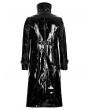 Punk Rave Black Gothic Punk Double Stand Collar Patent Leather Long Coat for Men