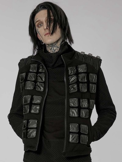 Punk Rave Black Gothic Punk Post Apocalyptic Geometric Pattern Vest for Men