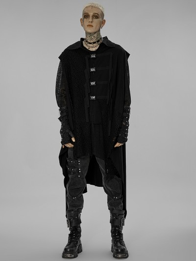 Punk Rave Dark Gothic Irregular Gauze Loose Long Sweatshirt Vest for Men
