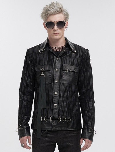 Devil Fashion Black Gothic Punk Street Fashion Striped Short Jacket for Men