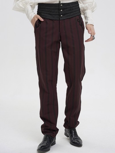 Devil Fashion Wine Red Stripe Gothic Vintage Long Fit Party Pants for Men