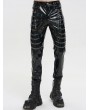 Devil Fashion Black Gothic Punk Layered Chain Long Fitted Leather Pants for Men