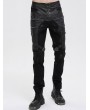 Devil Fashion Black Gothic Punk Metal Buckle Chain Long Fitted Pants for Men