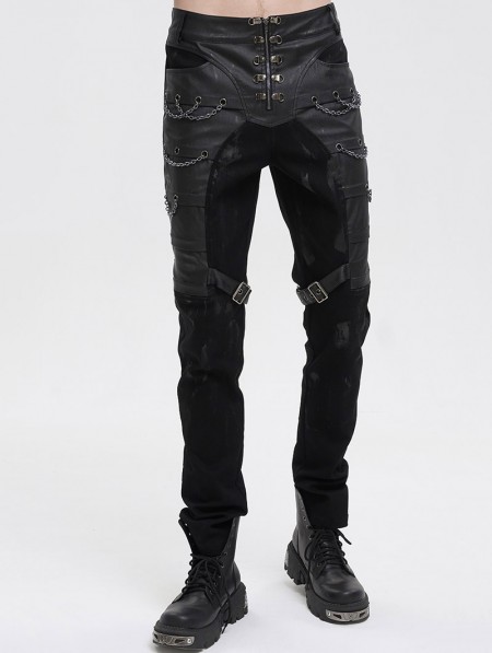 Devil Fashion Black Gothic Punk Metal Buckle Chain Long Fitted Pants ...