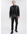 Devil Fashion Black Gothic Punk Metal Buckle Chain Long Fitted Pants for Men