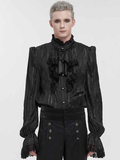 Devil Fashion Black Gothic Vintage Ruffle Lace Long Sleeve Party Shirt for Men