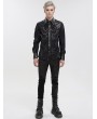 Devil Fashion Black Gothic Punk Leather Spliced Long Sleeve Shirt for Men