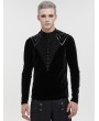 Devil Fashion Black Gothic Velvet Leather Strip Long Sleeve T-Shirt for Men