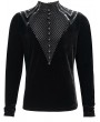 Devil Fashion Black Gothic Velvet Leather Strip Long Sleeve T-Shirt for Men