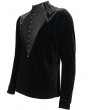 Devil Fashion Black Gothic Velvet Leather Strip Long Sleeve T-Shirt for Men