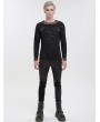 Devil Fashion Black Gothic Punk Net Holes Long Sleeve T-Shirt for Men