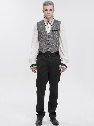 Devil Fashion Grey and Black Gothic Retro Jacquard Tailed Waistcoat for Men
