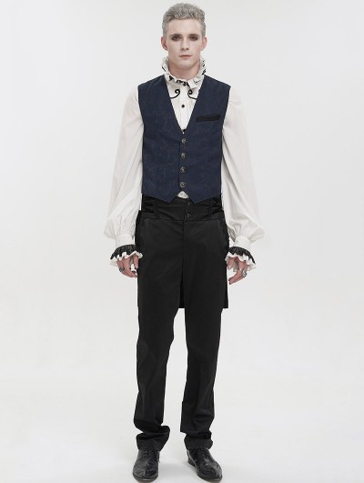 Devil Fashion Blue and Black Gothic Retro Jacquard Tailed Waistcoat for Men