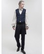 Devil Fashion Blue and Black Gothic Retro Jacquard Tailed Waistcoat for Men
