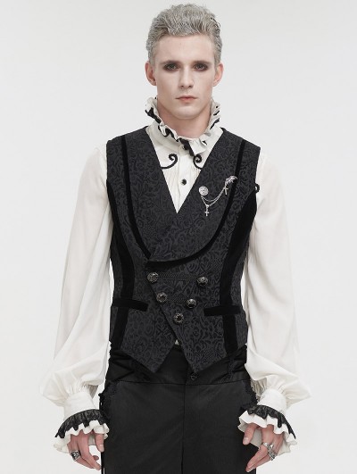 Devil Fashion Black Gothic Retro Gorgeous Jacquard Wedding Party Waistcoat for Men