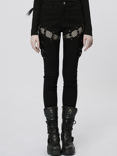 Punk Rave Black Gothic Punk Sexy Tight Long Denim Pants for Women