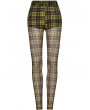 Punk Rave Black and Yellow Plaid Gothic Grunge Mesh Leggings for Women