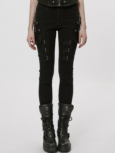 Punk Rave Black Gothic Punk Daily Wear Long Tight Jeans for Women