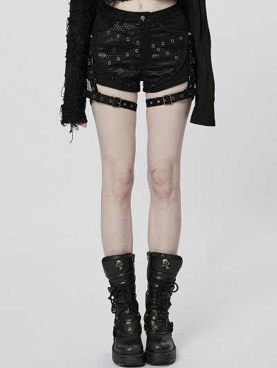 Punk Rave Black Gothic Punk Mesh Spliced Tight Shorts for Women