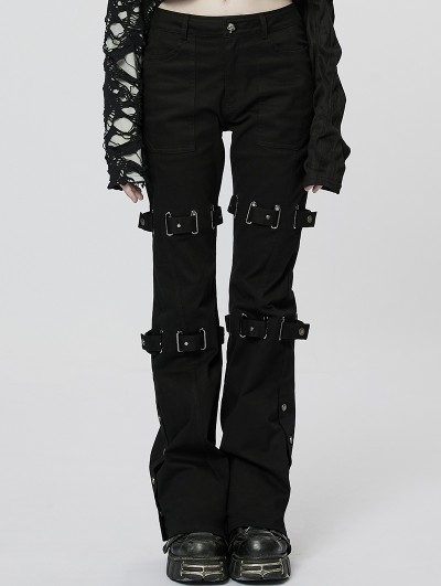 Punk Rave Women's Black Gothic Punk Grunge Long Flared Pants with Detachable Loops