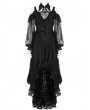 Punk Rave Black Gothic Sexy Off-the-Shoulder Long Sleeve Lace High-Low Dress