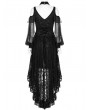 Punk Rave Black Gothic Sexy Off-the-Shoulder Long Sleeve Lace High-Low Dress