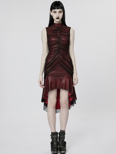 Punk Rave Black and Red Gothic Sexy Elegant Sleeveless Slim Fishtail Dress