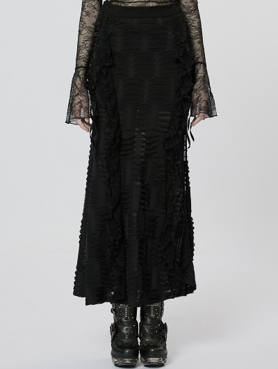 Punk Rave Black Gothic Decadent Lace Sexy High Slit Long Skirt