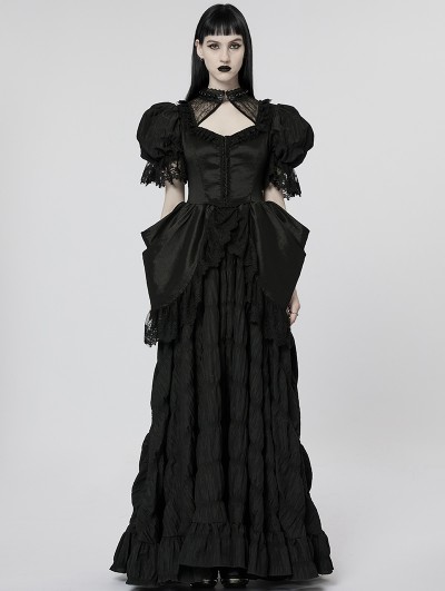 Punk Rave Black Gothic Gorgeous Embroidered Lace Puff Sleeve Long Victorian Party Dress