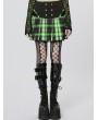 Punk Rave Black and Green Plaid Gothic Punk Grunge Girl Pleated Mini Skirt