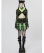 Punk Rave Black and Green Plaid Gothic Punk Grunge Girl Pleated Mini Skirt