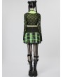 Punk Rave Black and Green Plaid Gothic Punk Grunge Girl Pleated Mini Skirt