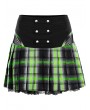 Punk Rave Black and Green Plaid Gothic Punk Grunge Girl Pleated Mini Skirt