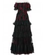 Punk Rave Black and Red Gothic Vintage Gorgeous Lace Long Victorian Party Dress