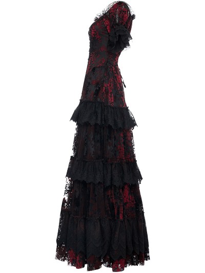 Punk Rave Black and Red Gothic Vintage Gorgeous Lace Long Victorian Party  Dress - DarkinCloset.com