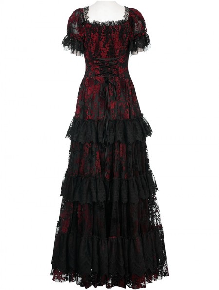 Punk Rave Black and Red Gothic Vintage Gorgeous Lace Long Victorian ...