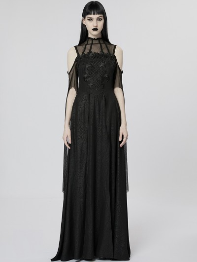 Punk Rave Black Elegant Gothic Sexy Off-the-Shoulder Slit Long Goddess Medieval Dress