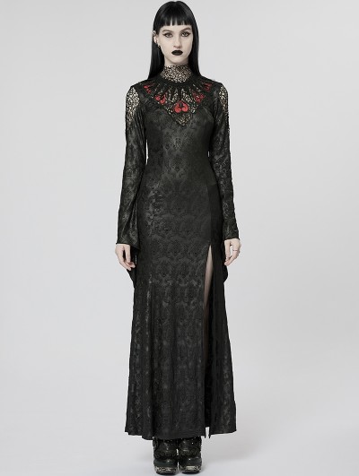 Punk Rave Black Gothic Sexy Elegant Long Sleeve Slit Party Dress