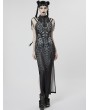 Punk Rave Black and Grey Gothic Printed Cyber Sexy Sleeveless Long Slim Dress