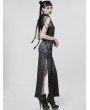 Punk Rave Black and Grey Gothic Printed Cyber Sexy Sleeveless Long Slim Dress