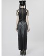 Punk Rave Black and Grey Gothic Printed Cyber Sexy Sleeveless Long Slim Dress