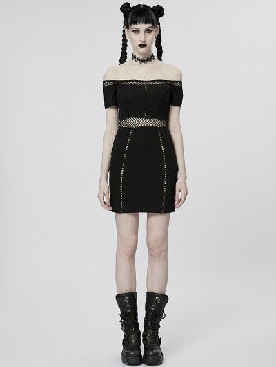 Punk Rave Black Gothic Punk Sexy Off-the-Shoulder Short Slim Dress