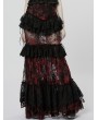 Punk Rave Black and Red Gothic Perspective Gorgeous Lace Tiered Maxi Skirt