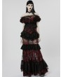 Punk Rave Black and Red Gothic Perspective Gorgeous Lace Tiered Maxi Skirt