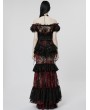 Punk Rave Black and Red Gothic Perspective Gorgeous Lace Tiered Maxi Skirt